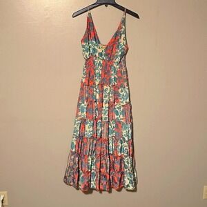 RAJ Emporium Sleeveless Midi Dress Red/Green Multicolor‎ Womens Size Medium